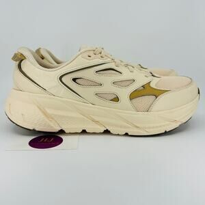 Hoka One One Men's Clifton L Athletics Leather Sneakers Vanilla/Wheat Size 11